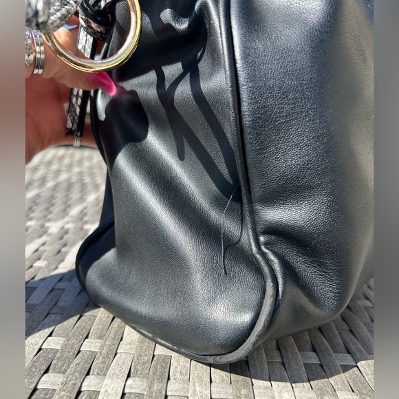 Badgley Mischka Black Snake Vegan Leather Tote Hobo Bag - Picture 9 of 14